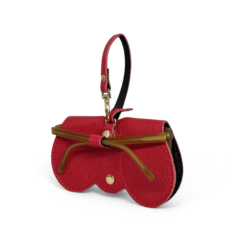 Etui à lunettes en cuir grainé PEANUT Rouge garance