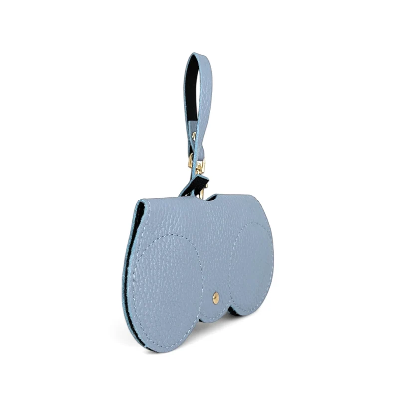 Etui à lunettes en cuir grainé PEANUT Bleu pastel