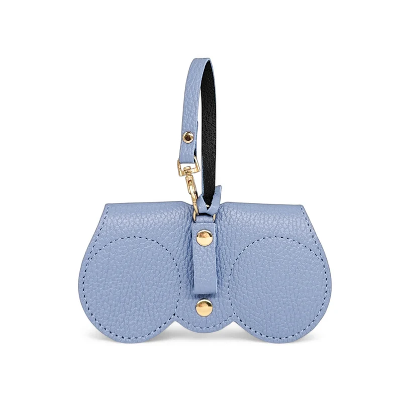Etui à lunettes en cuir grainé PEANUT Bleu pastel
