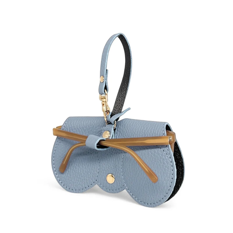 Etui à lunettes en cuir grainé PEANUT Bleu pastel