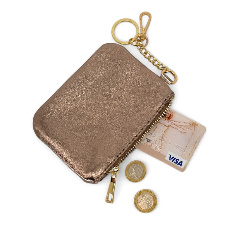 Porte-monnaie porte-clés en cuir irisé POCKET GLOW Champagne