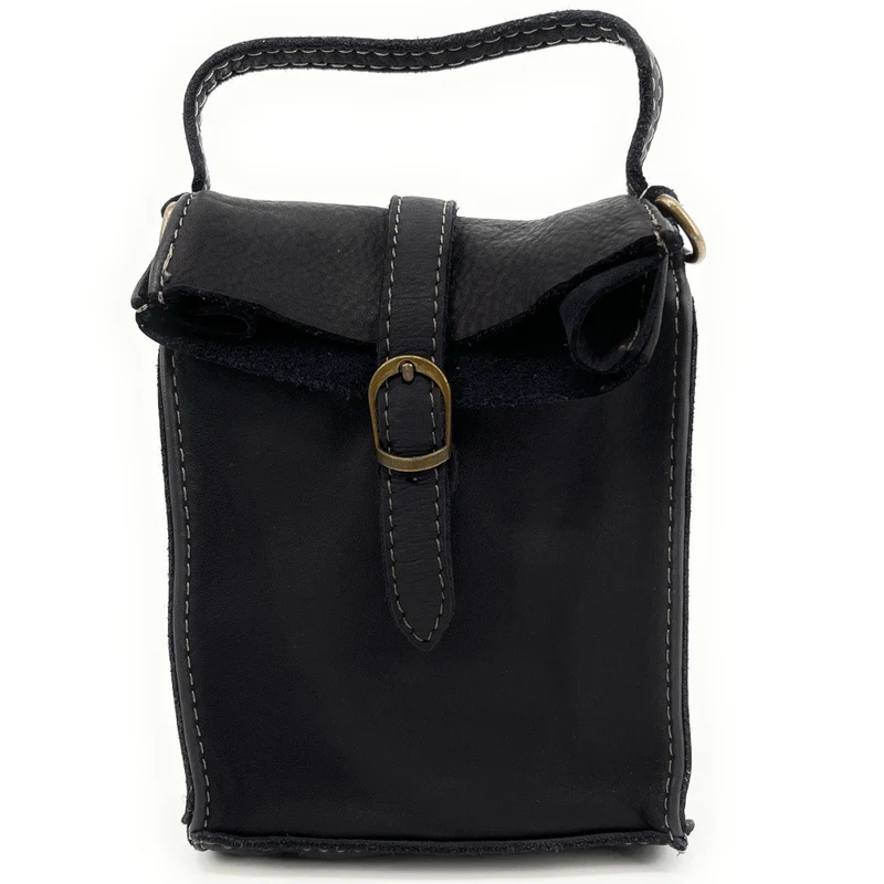 Mini-sac pochette bandoulière en cuir vintage OHM Noir