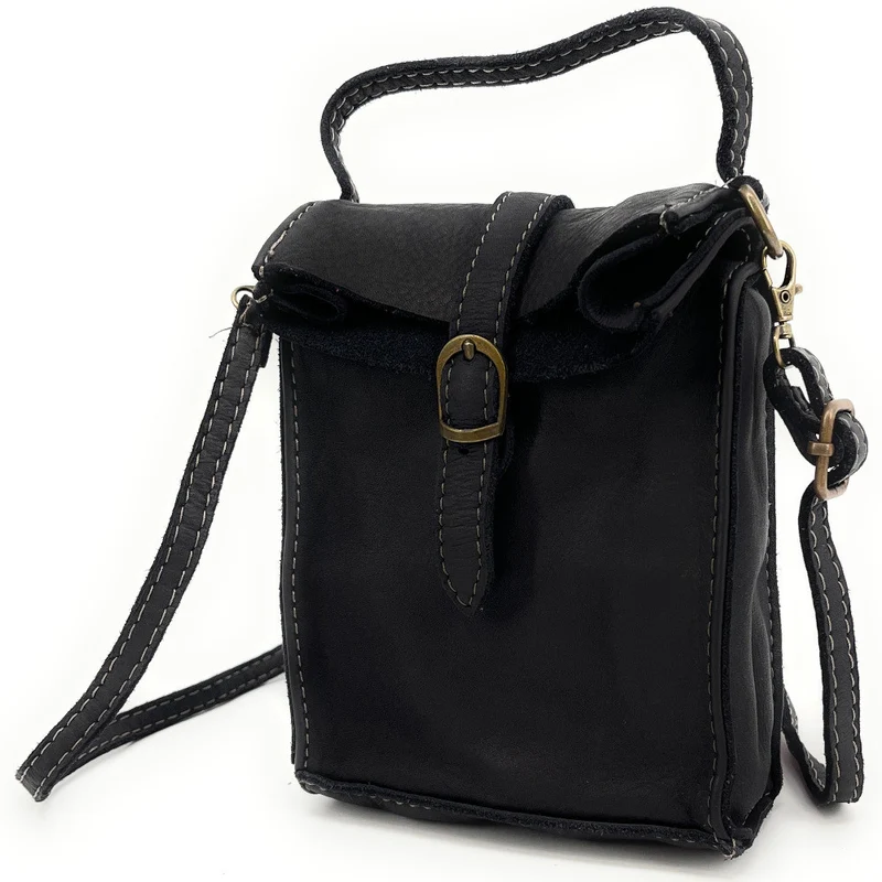 Mini-sac pochette bandoulière en cuir vintage OHM Noir