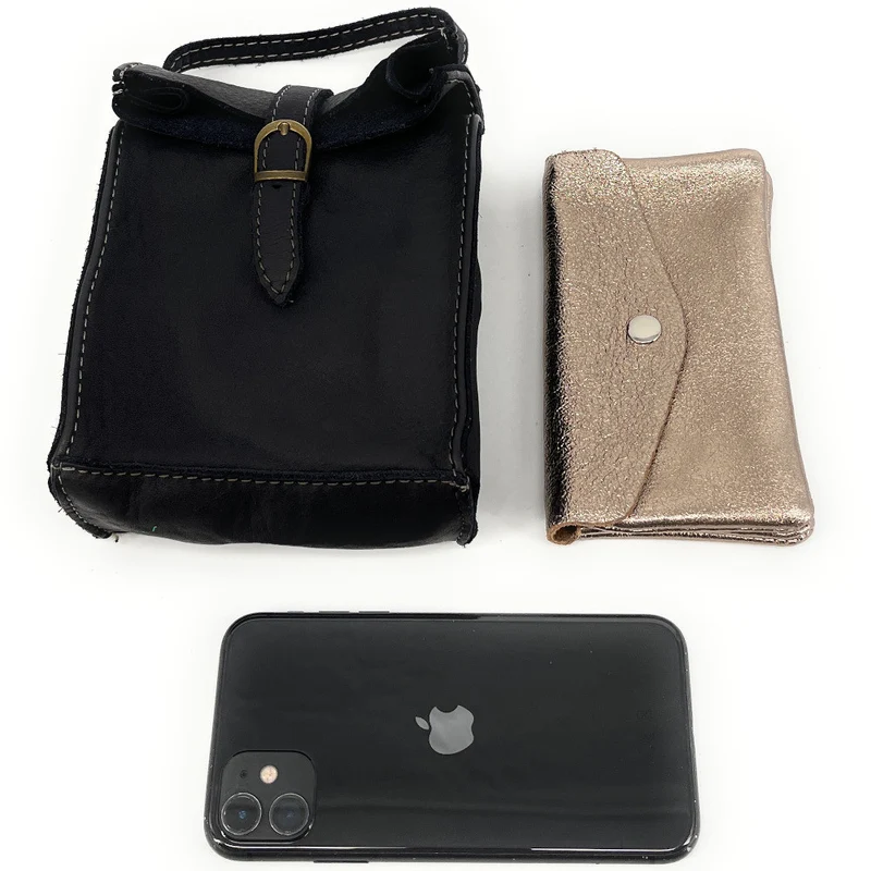 Mini-sac pochette bandoulière en cuir vintage OHM Noir