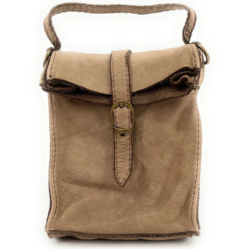 Mini-sac pochette bandoulière en cuir vintage OHM Taupe