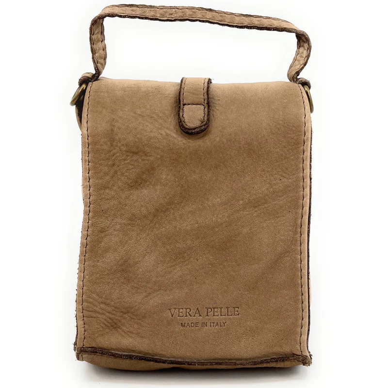 Mini-sac pochette bandoulière en cuir vintage OHM Taupe