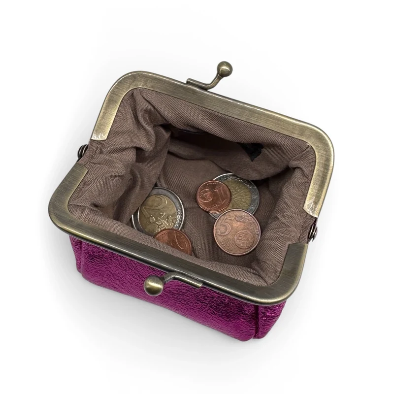 Pochette porte-monnaie en cuir irisé REINETTE Rose fuchsia