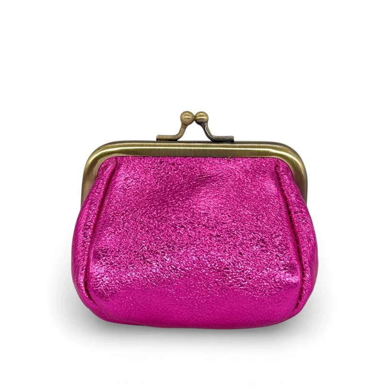 Pochette porte-monnaie en cuir irisé REINETTE Rose fuchsia