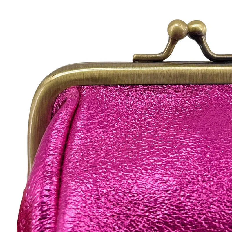 Pochette porte-monnaie en cuir irisé REINETTE Rose fuchsia