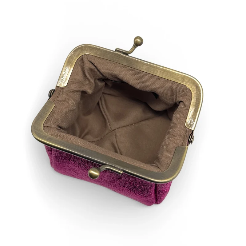 Pochette porte-monnaie en cuir irisé REINETTE Rose fuchsia