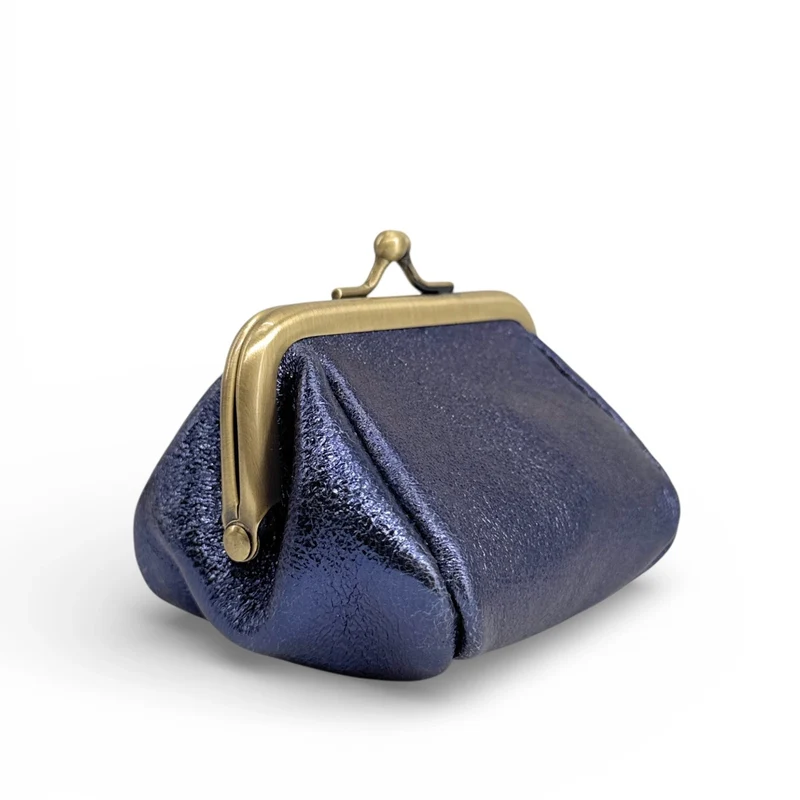 Pochette porte-monnaie en cuir irisé REINETTE Bleu nuit étoilée