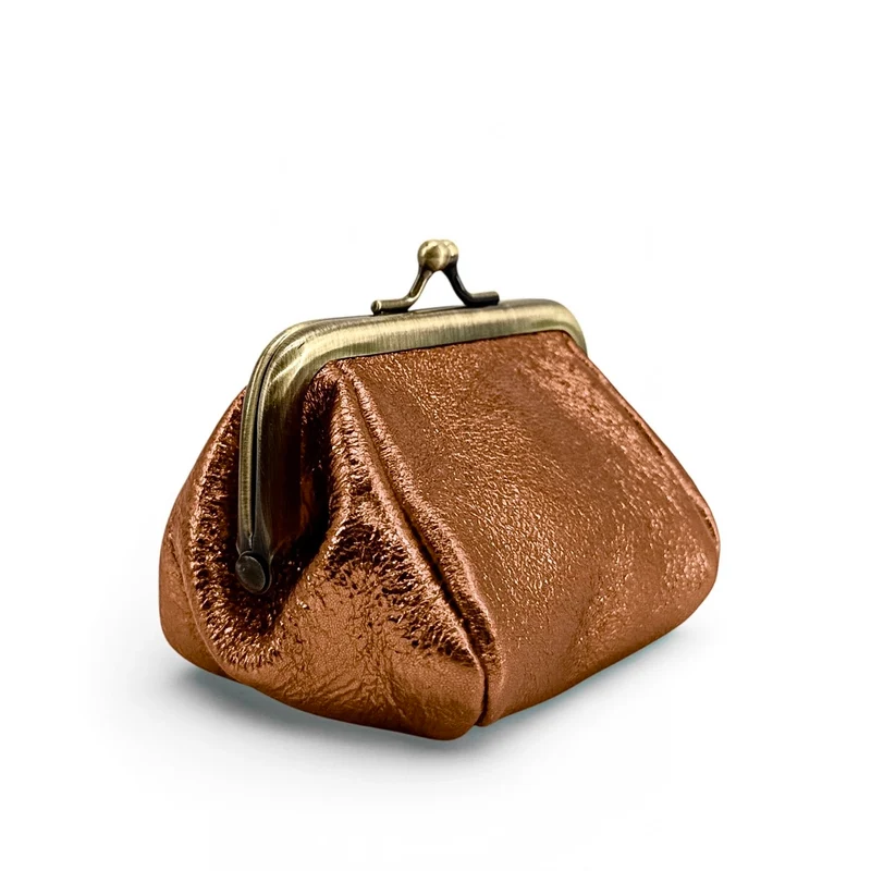 Pochette porte-monnaie en cuir irisé REINETTE Marron bronze