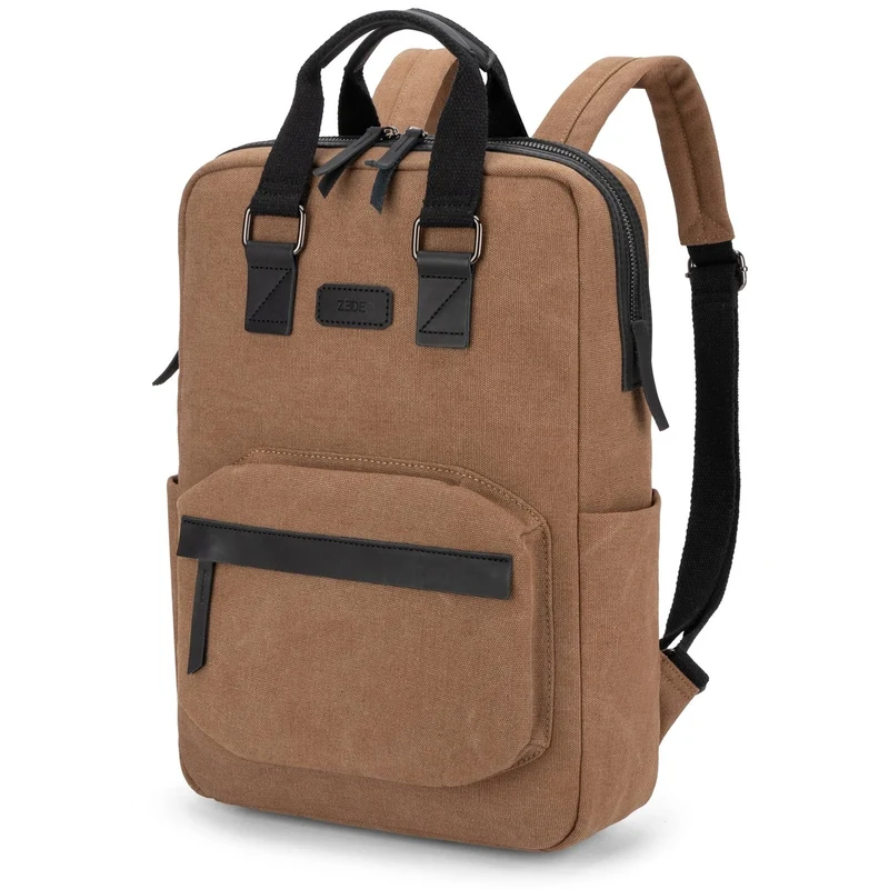 Sac à dos en toile et cuir DUGOMMIER Marron camel foncé