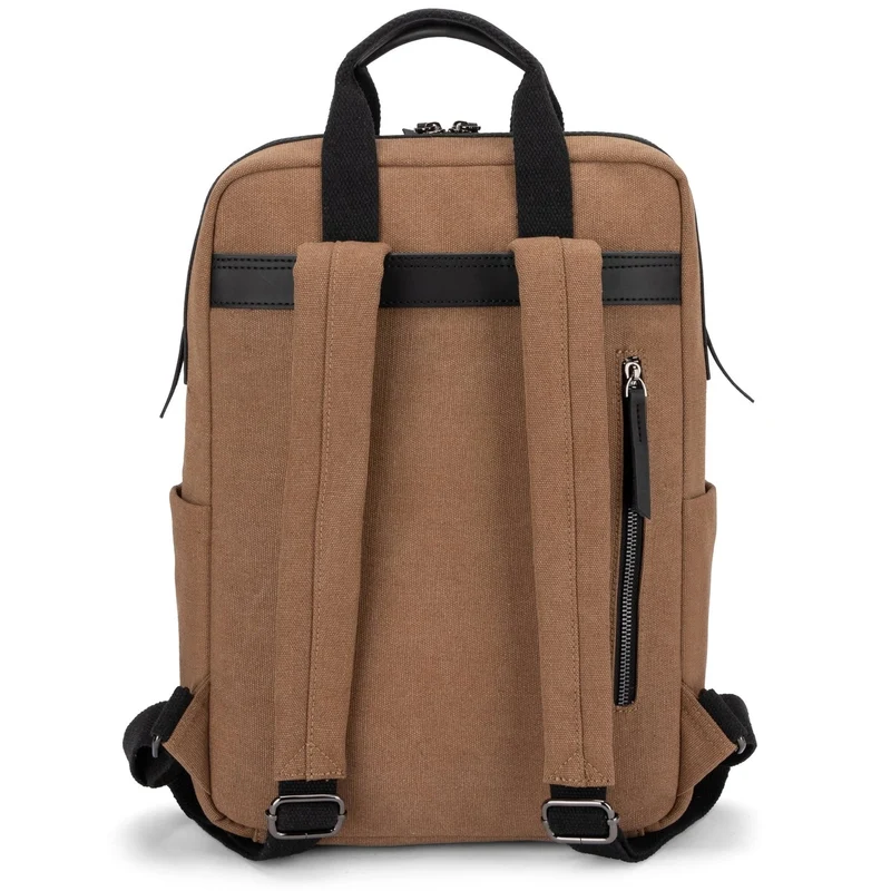Sac à dos en toile et cuir DUGOMMIER Marron camel foncé