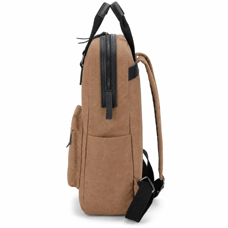 Sac à dos en toile et cuir DUGOMMIER Marron camel foncé