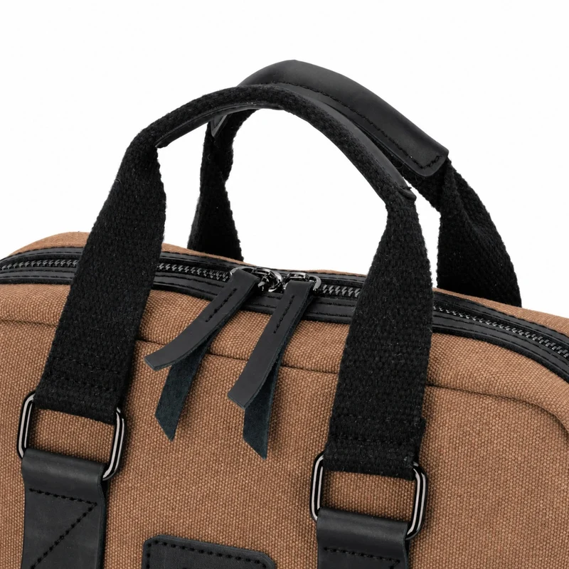 Sac à dos en toile et cuir DUGOMMIER Marron camel foncé