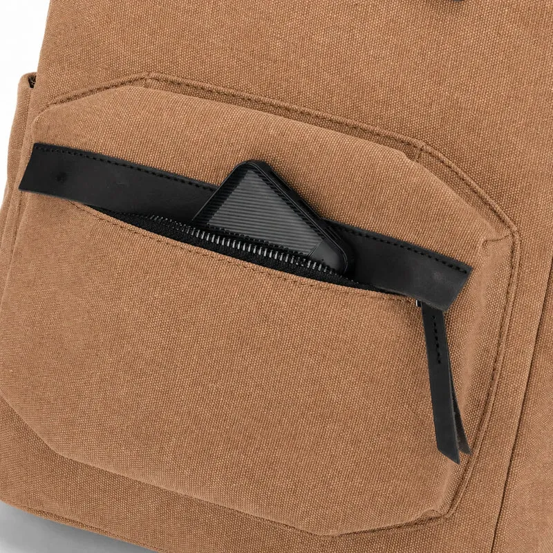 Sac à dos en toile et cuir DUGOMMIER Marron camel foncé