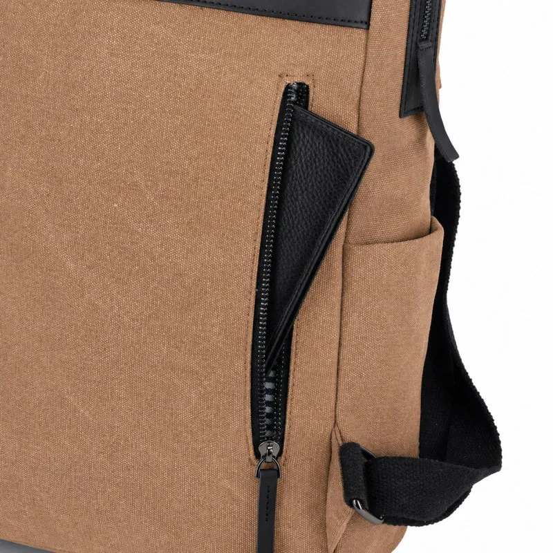 Sac à dos en toile et cuir DUGOMMIER Marron camel foncé