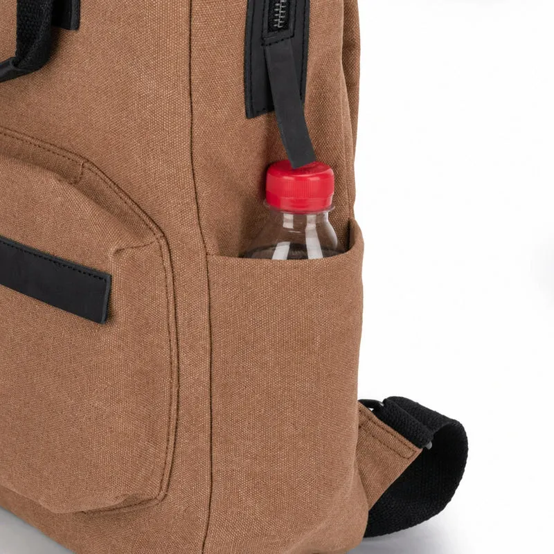 Sac à dos en toile et cuir DUGOMMIER Marron camel foncé