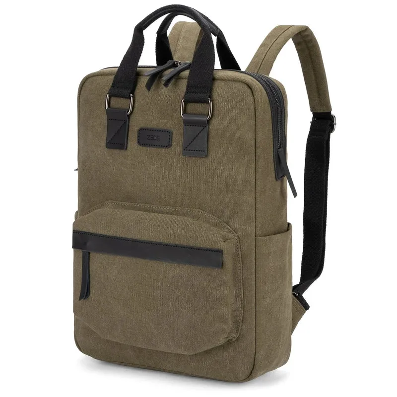 Sac à dos en toile et cuir DUGOMMIER Vert olive