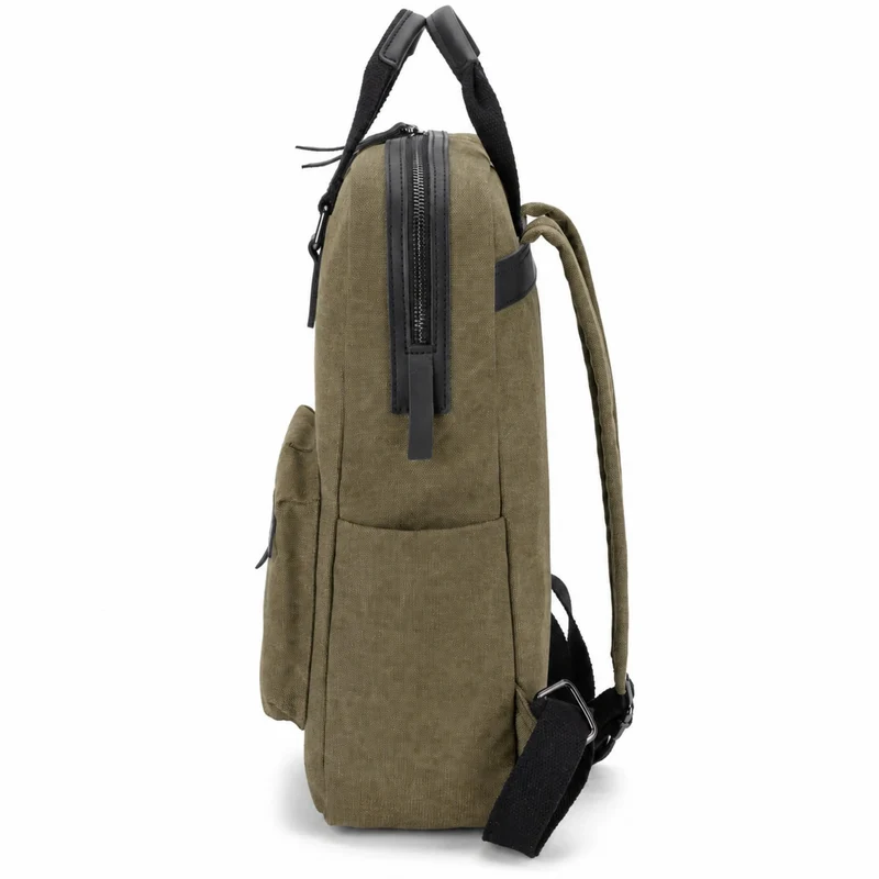 Sac à dos en toile et cuir DUGOMMIER Vert olive