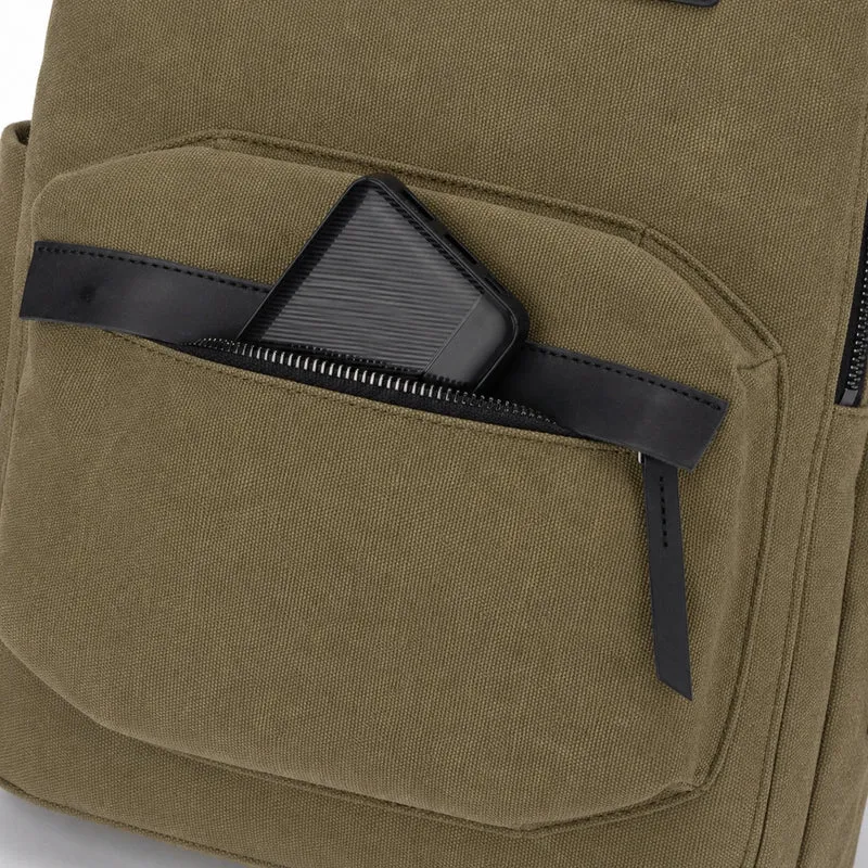 Sac à dos en toile et cuir DUGOMMIER Vert olive
