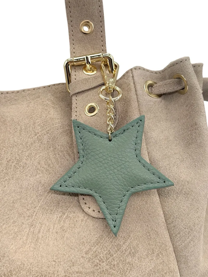 Porte-clés en cuir grainé ETOILE Vert sauge
