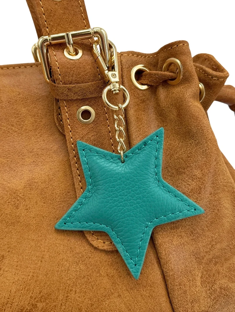 Porte-clés en cuir grainé ETOILE Bleu des mers du sud
