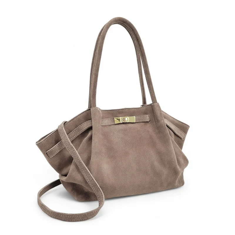 Sac cabas loose en daim ALANA Gris taupé