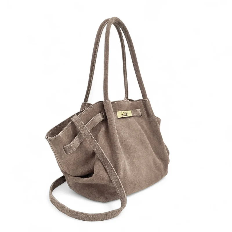 Sac cabas loose en daim ALANA Gris taupé