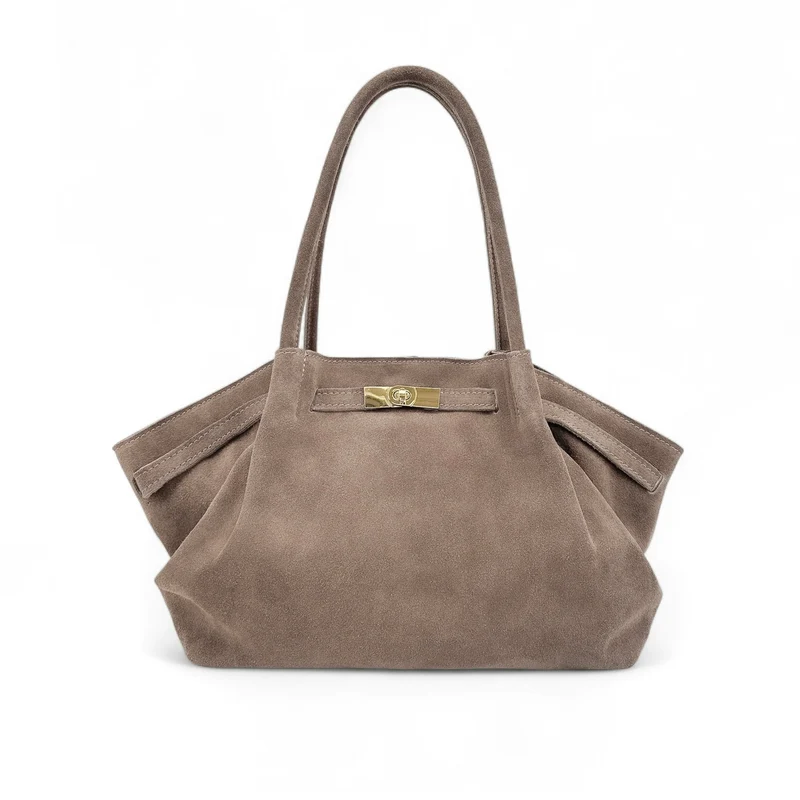 Sac cabas loose en daim ALANA Gris taupé