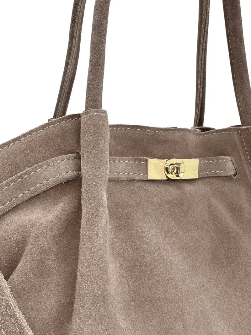 Sac cabas loose en daim ALANA Gris taupé