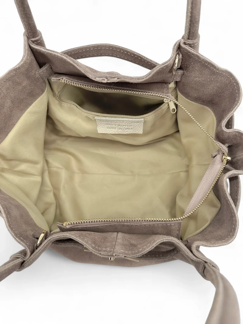 Sac cabas loose en daim ALANA Gris taupé