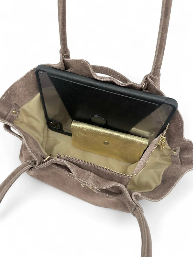 Sac cabas loose en daim ALANA Gris taupé