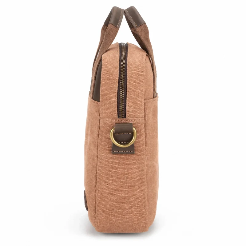 Sacoche en toile et cuir VANEAU Marron camel foncé