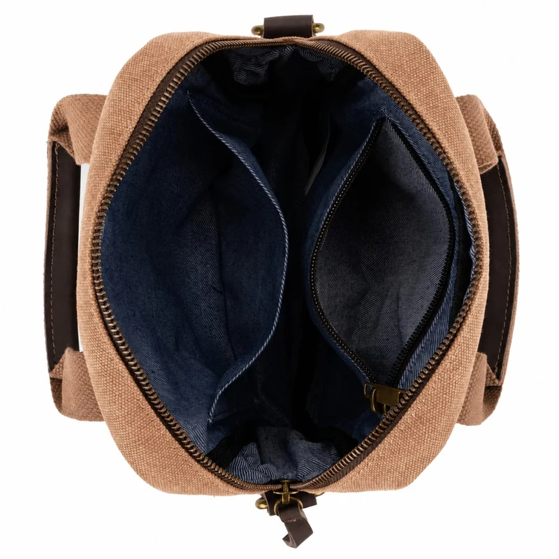 Sacoche en toile et cuir VANEAU Marron camel foncé