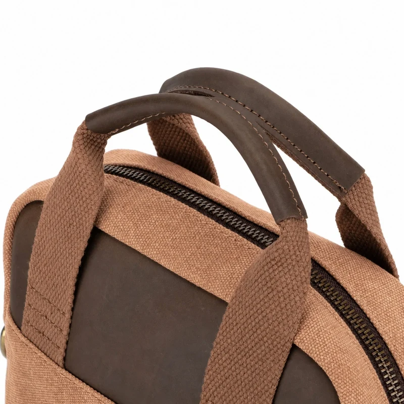 Sacoche en toile et cuir VANEAU Marron camel foncé