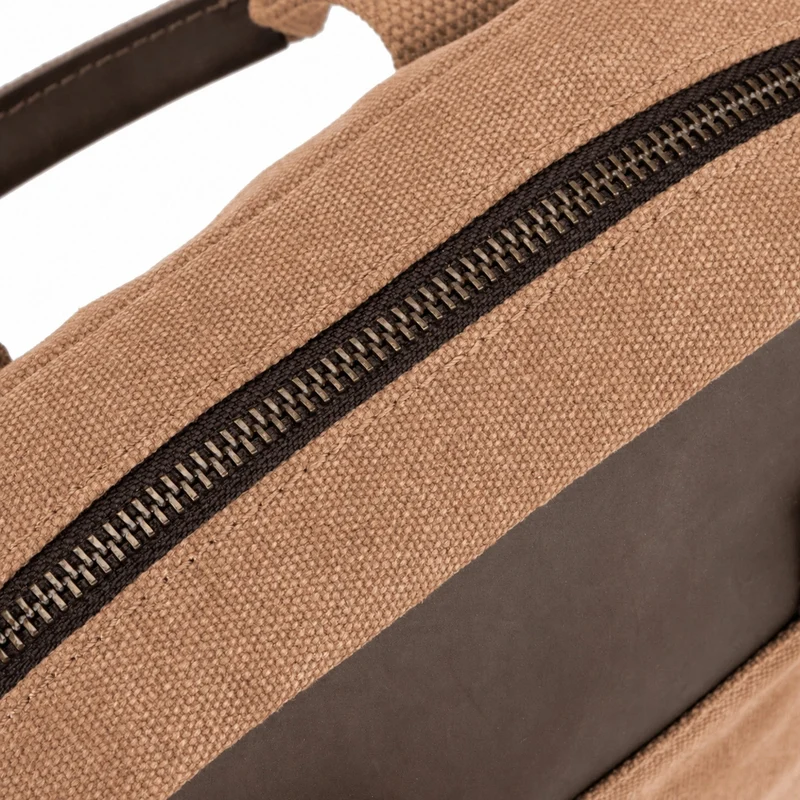 Sacoche en toile et cuir VANEAU Marron camel foncé
