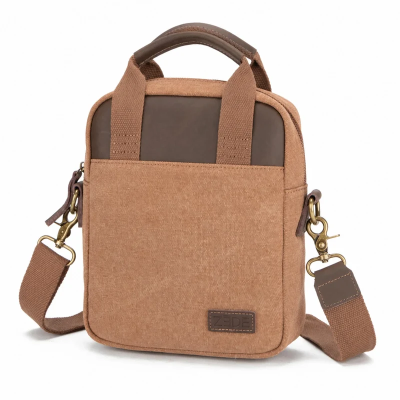 Sacoche en toile et cuir VANEAU Marron camel foncé
