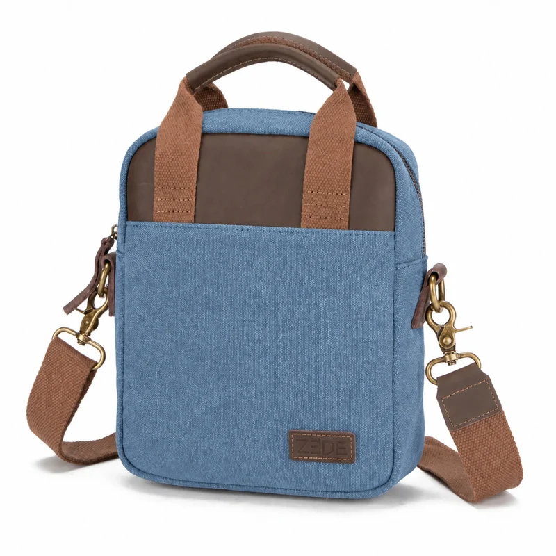 Sacoche en toile et cuir VANEAU Bleu denim