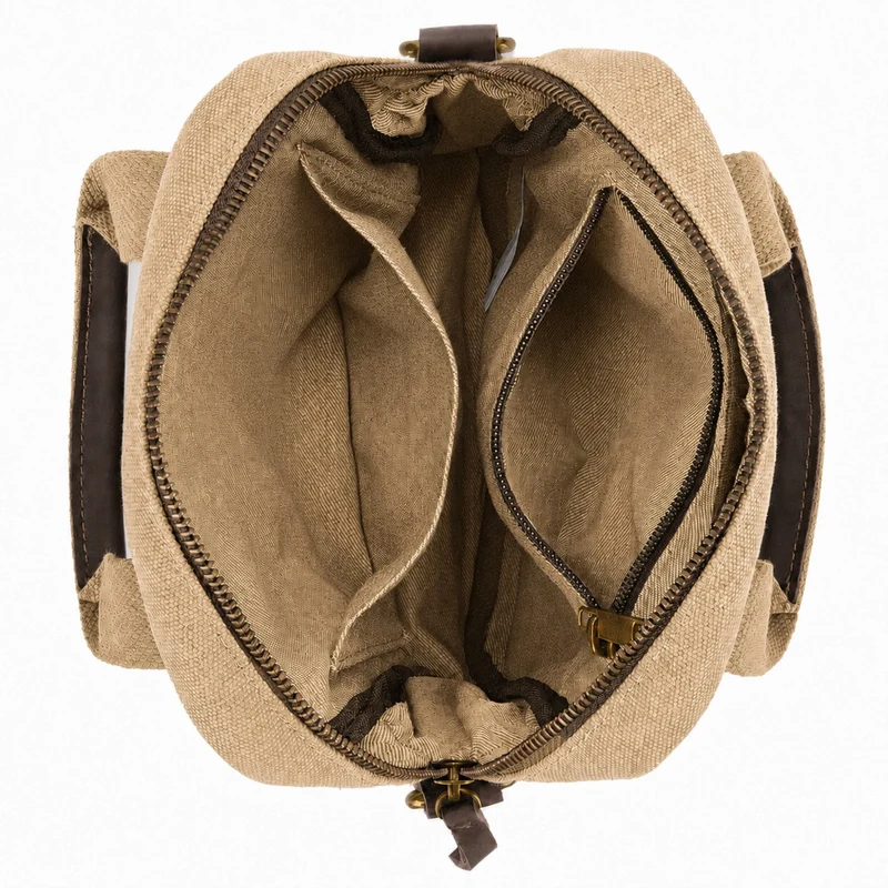 Sacoche en toile et cuir VANEAU Beige foncé