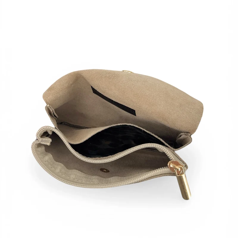 Pochette porte-monnaie en cuir irisé COMPO JUNGLE Leopard or pâle