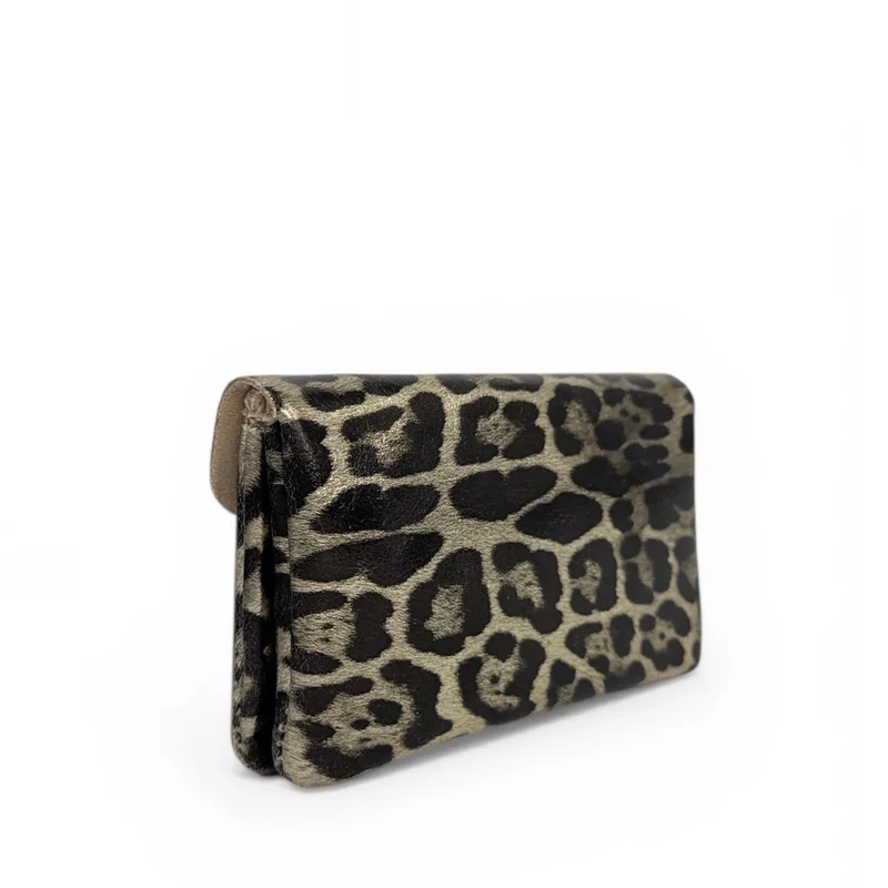 Pochette porte-monnaie en cuir irisé COMPO JUNGLE Leopard or pâle