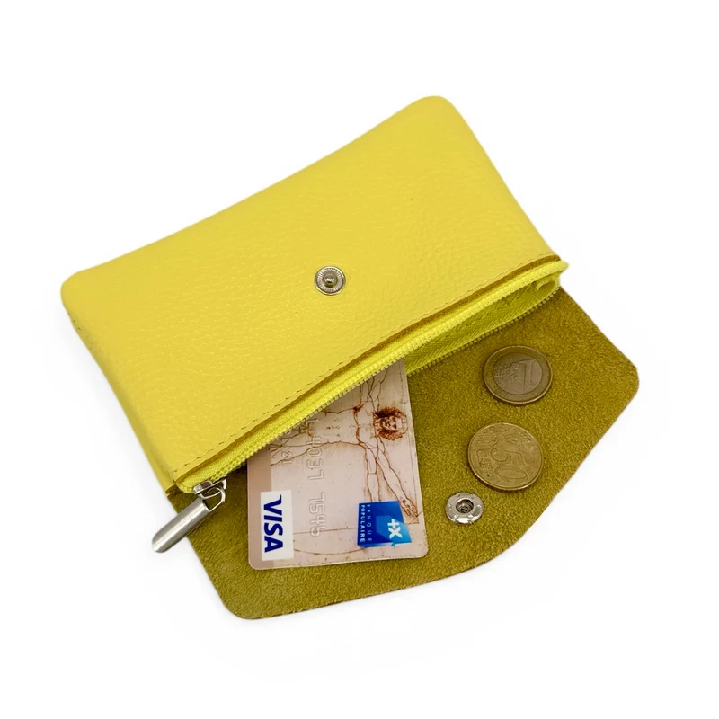 Pochette porte-monnaie en cuir grainé COMPO Jaune citron