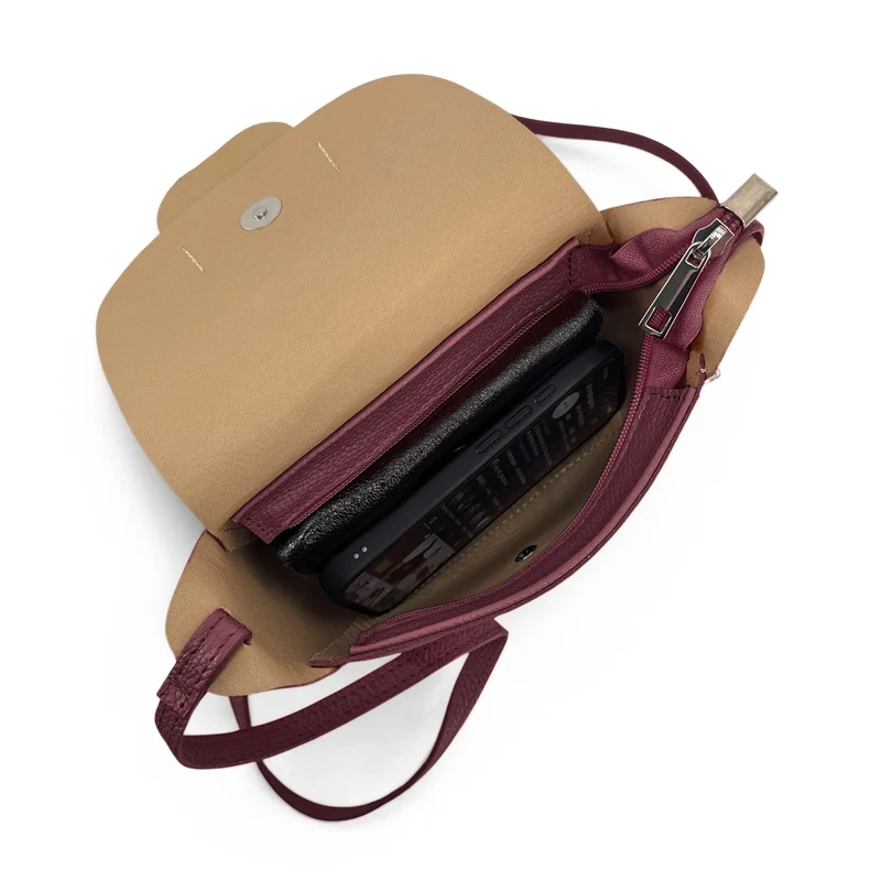 Mini sac besace en cuir grainé LOLLY Prune