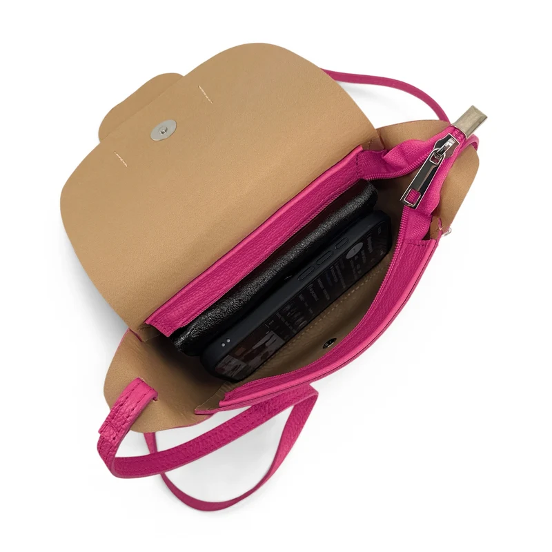 Mini sac besace en cuir grainé LOLLY Rose fuchsia