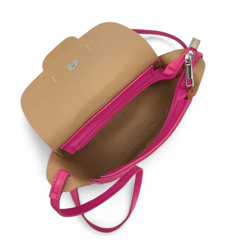 Mini sac besace en cuir grainé LOLLY Rose fuchsia