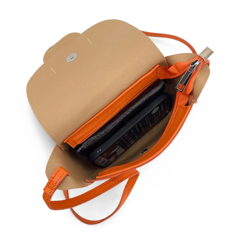 Mini sac besace en cuir grainé LOLLY Orange
