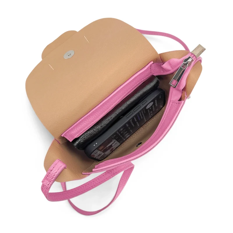 Mini sac besace en cuir grainé LOLLY Rose bubble gum