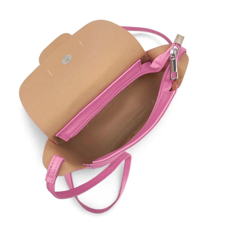 Mini sac besace en cuir grainé LOLLY Rose bubble gum